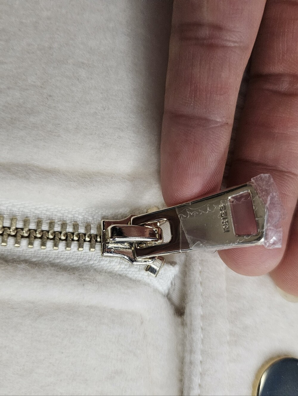 New. No Tag, Epaulette Bomber Jacket Cream with Gold Hardware, Brush Wool. - Picture 10 of 10